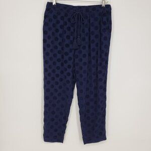 Anthropologie Lilka Velvet Polka Dot Pants S Tapered Pull on Lounge Navy Blue